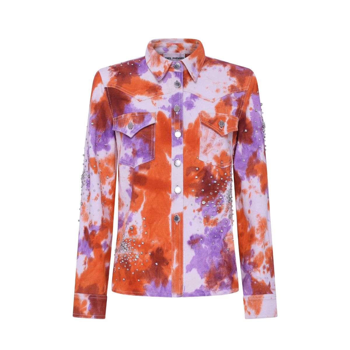 Crystal-Embellished Tie-Dyed Denim Shirt
