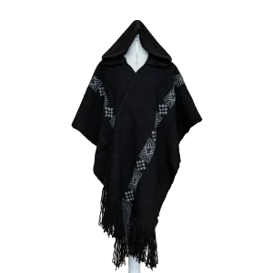 Heaven's Grace | Black Baby Alpaca Fringe Cape with Hood 045