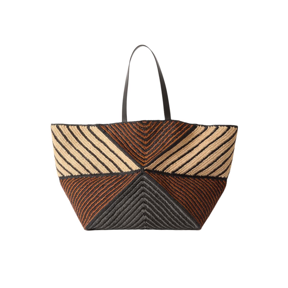 Paula’s Ibiza Puzzle Fold XL Leather-Trimmed Raffia Tote