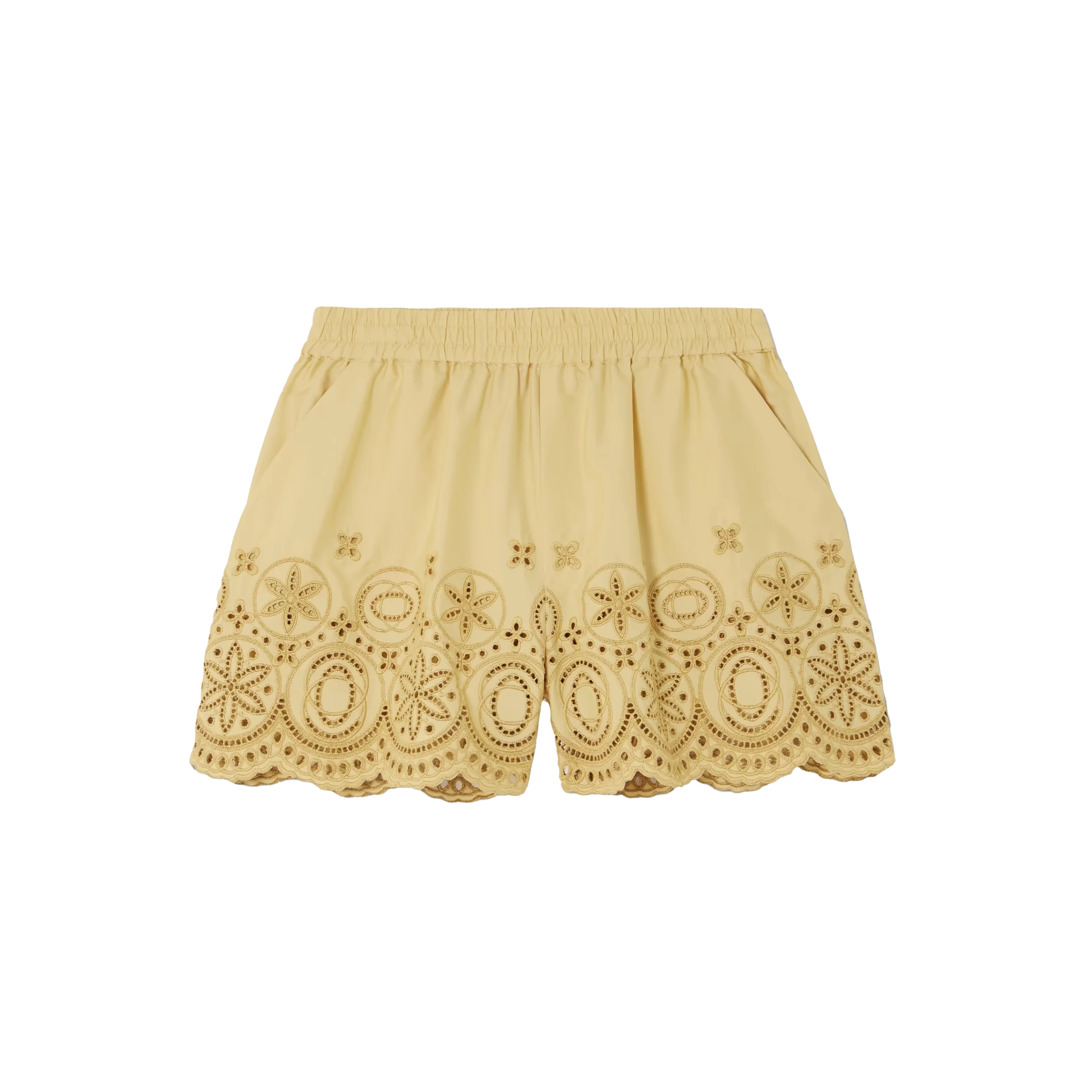 LA DOUBLEJ Scalloped broderie anglaise-trimmed cotton-poplin shorts