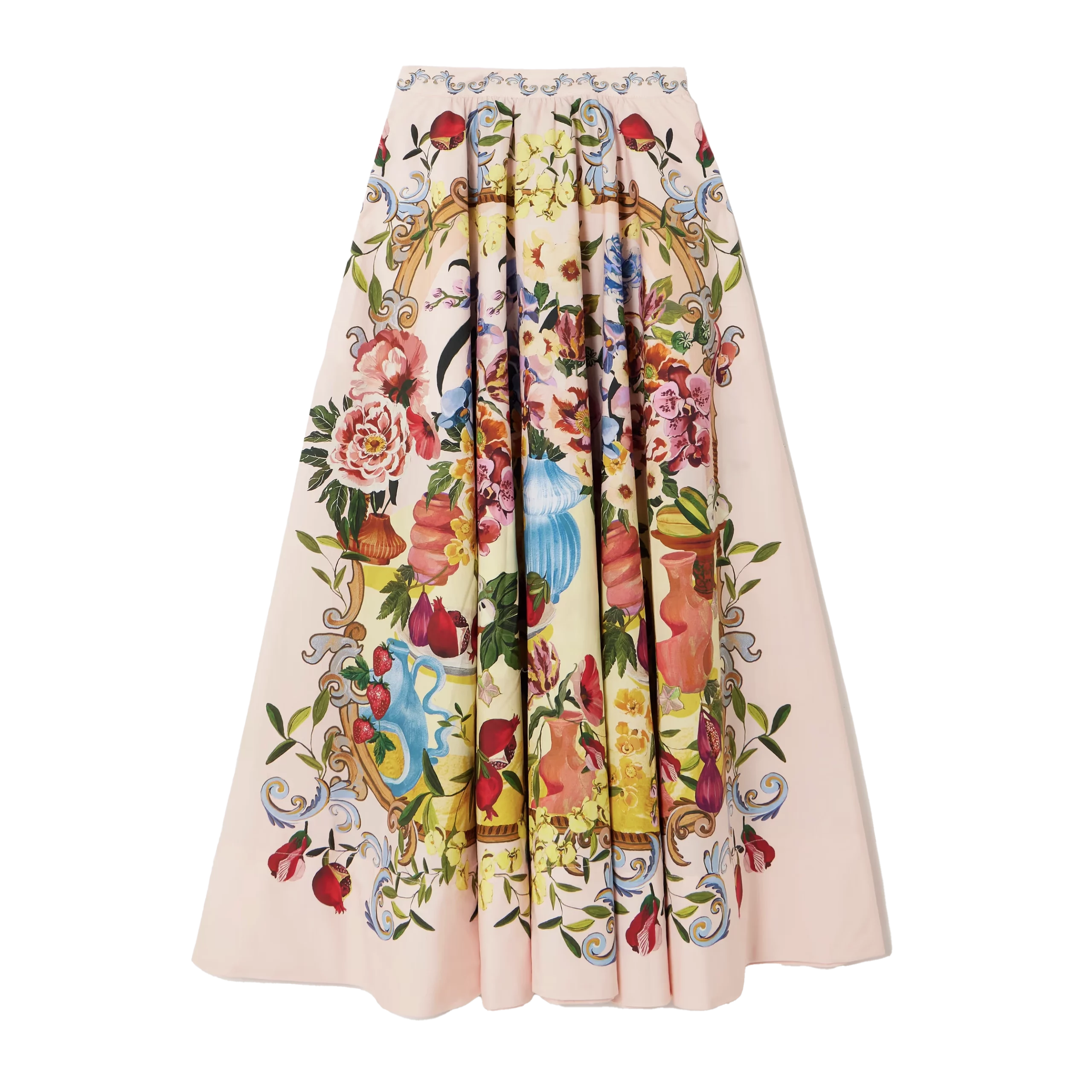 FARM RIO Garden Terrace pleated printed cotton-poplin midi skirt