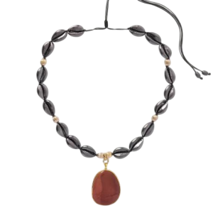 Concha gunmetal and gold-tone stone necklace