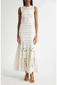 Lakshmi Eyelet Scallop Trim Midi Dress