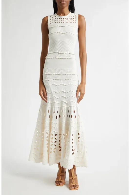 Lakshmi Eyelet Scallop Trim Midi Dress