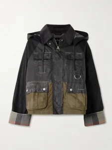 Liza hooded paneled waxed-cotton jacket