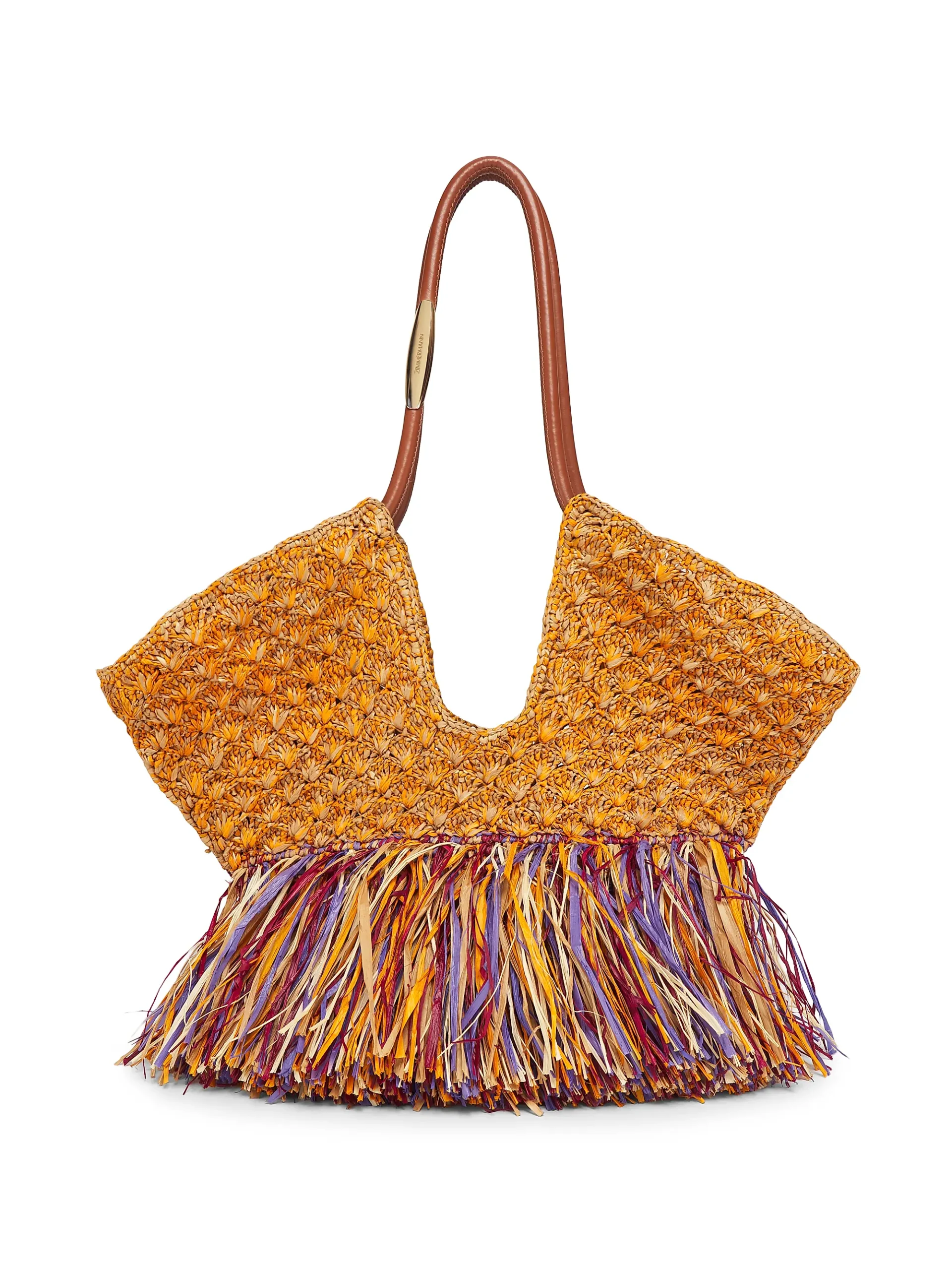 Medium Goldtentime Fringe Raffia Tote Bag