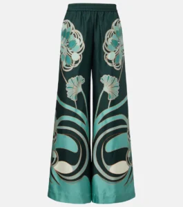 Printed silk twill palazzo pants