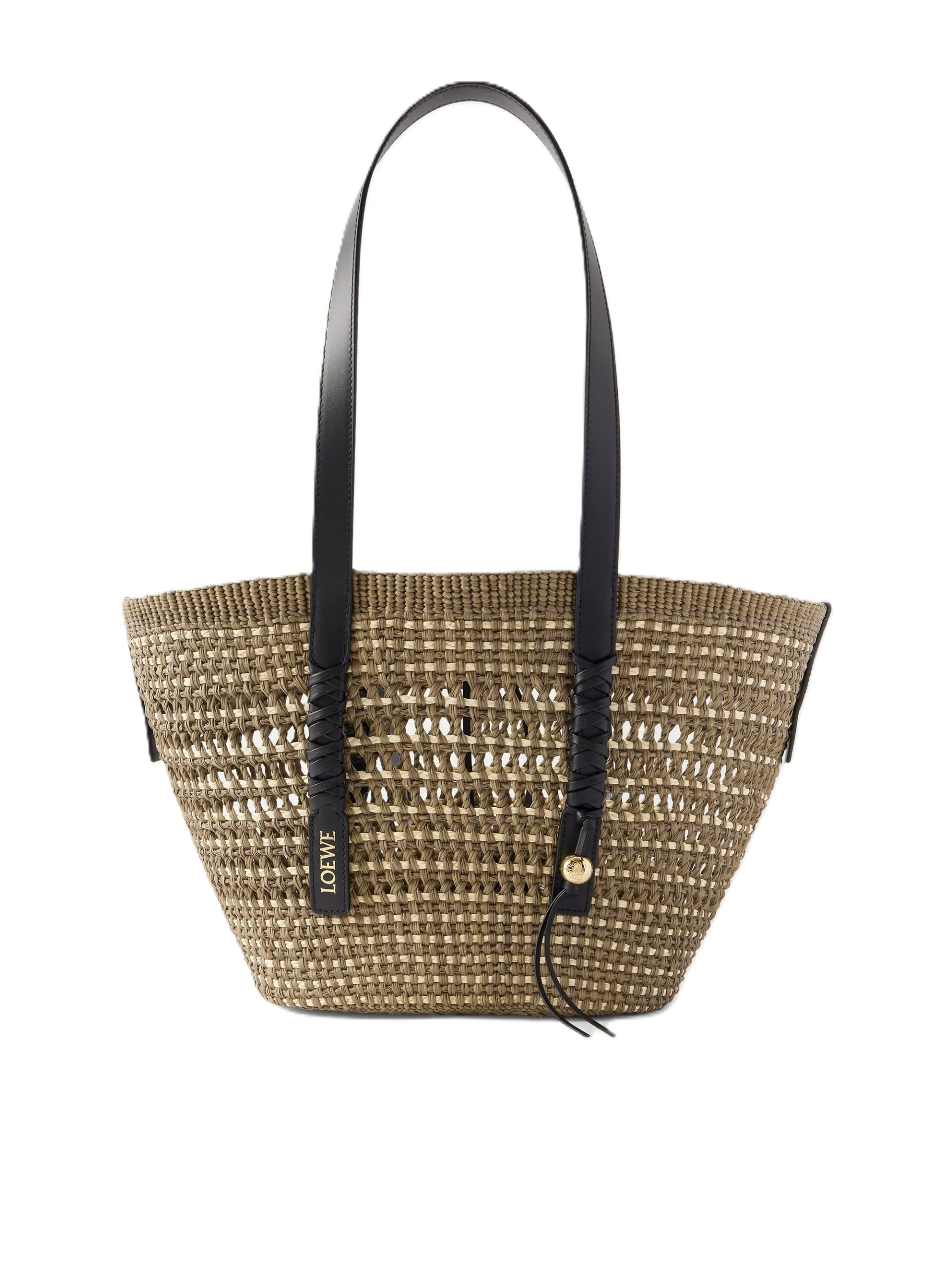 + Paula’s Ibiza Braid medium leather-trimmed raffia tote