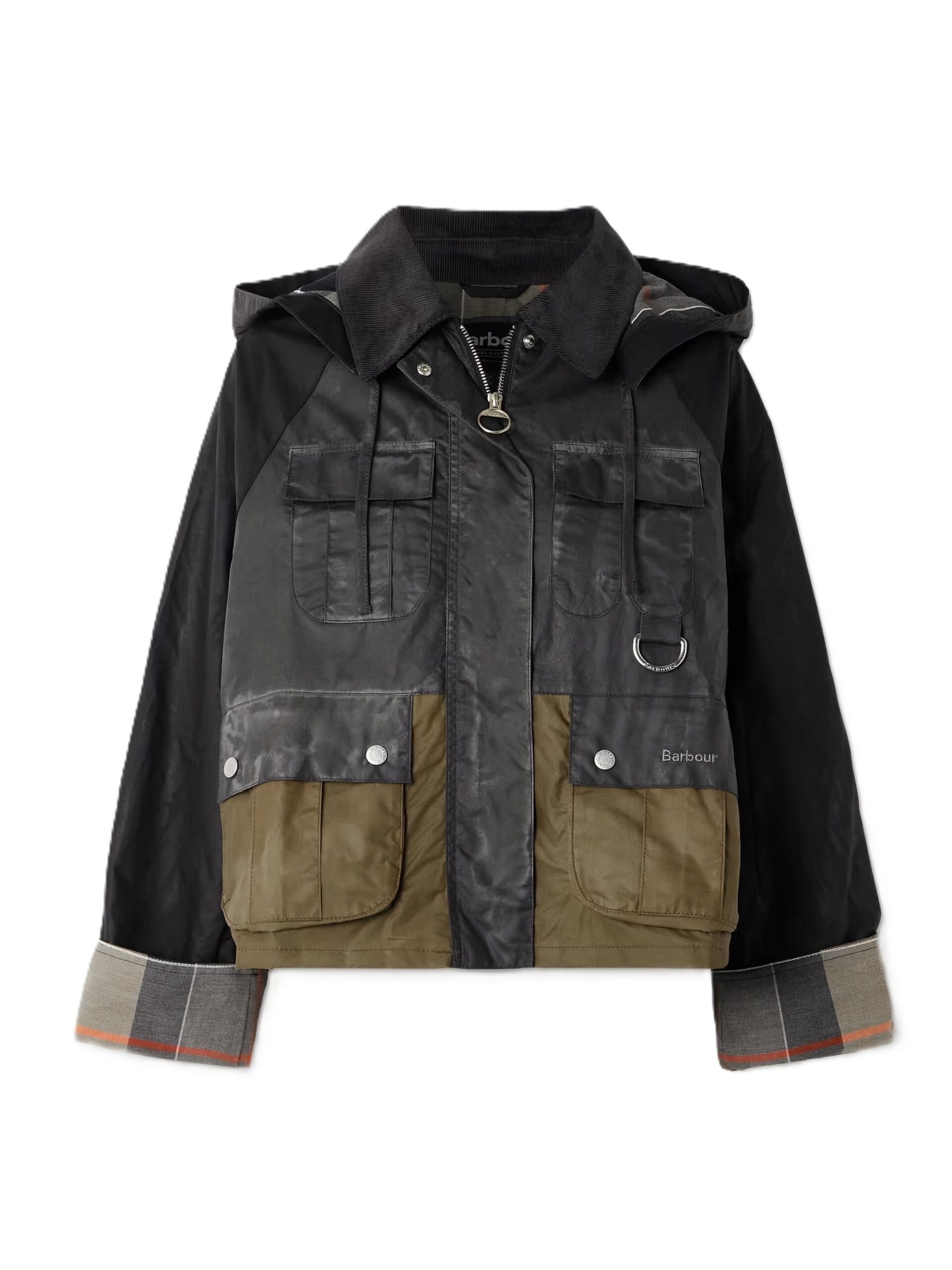 Liza hooded paneled waxed-cotton jacket