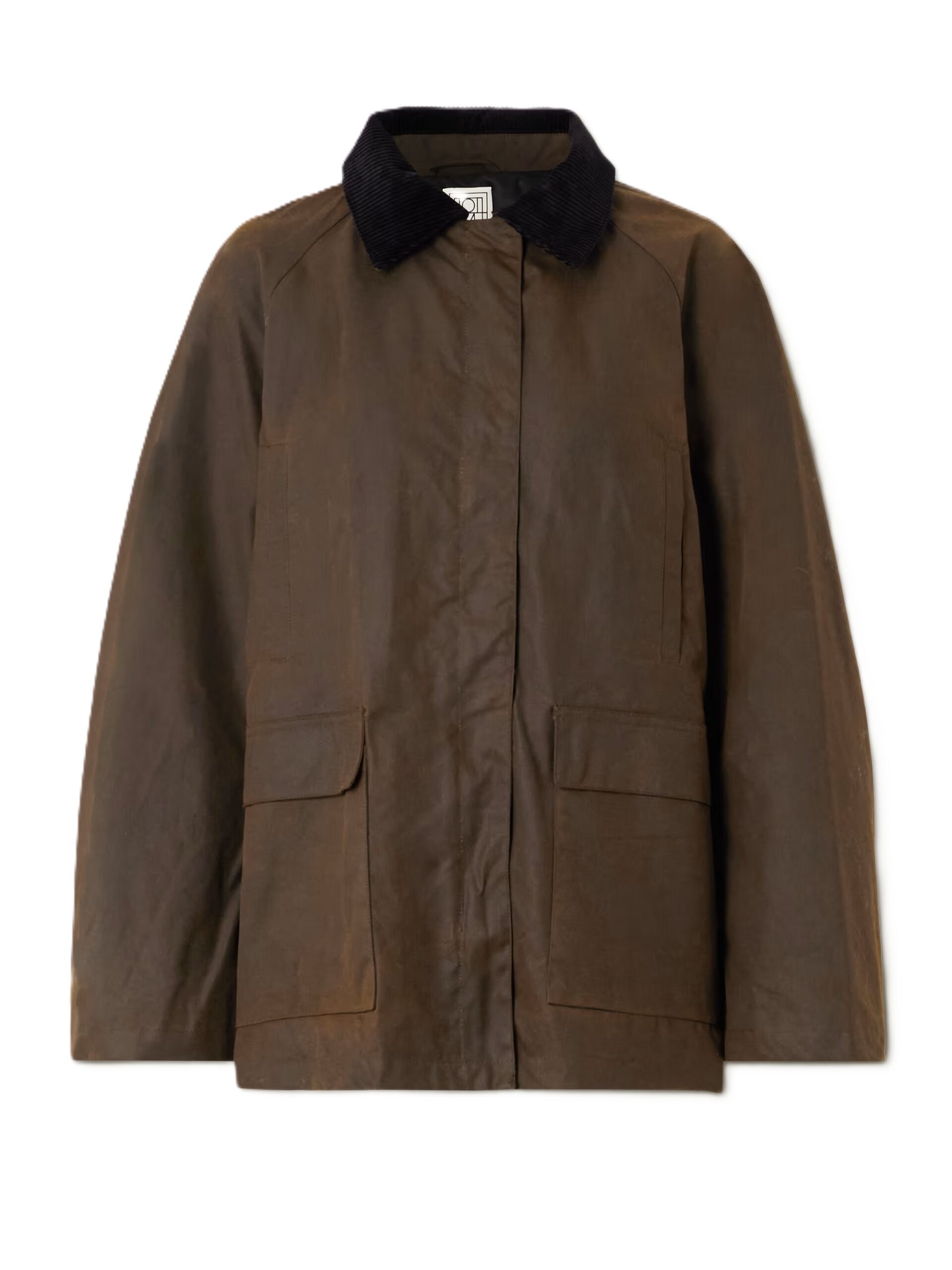 Oversized corduroy-trimmed waxed organic cotton jacket