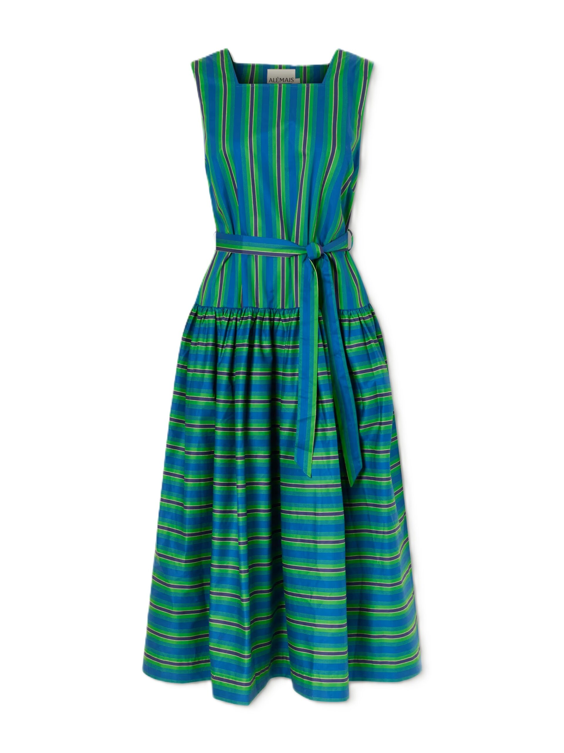 Margo belted striped organic cotton-poplin midi dress
