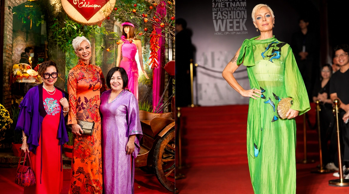 (L) Designer Ho Tran Da Thao of TSafari, (R) Trang Le, President of Vietnam International Fashion Week.
