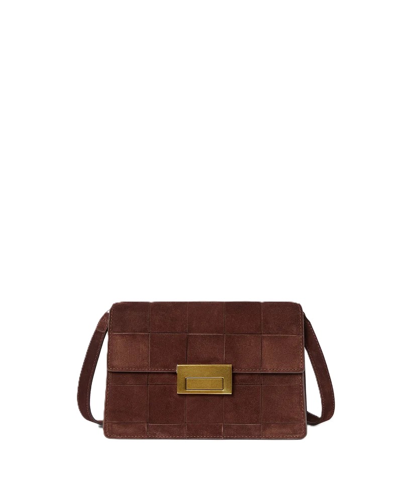 Delphine Espresso Woven Suede Shoulder Bag