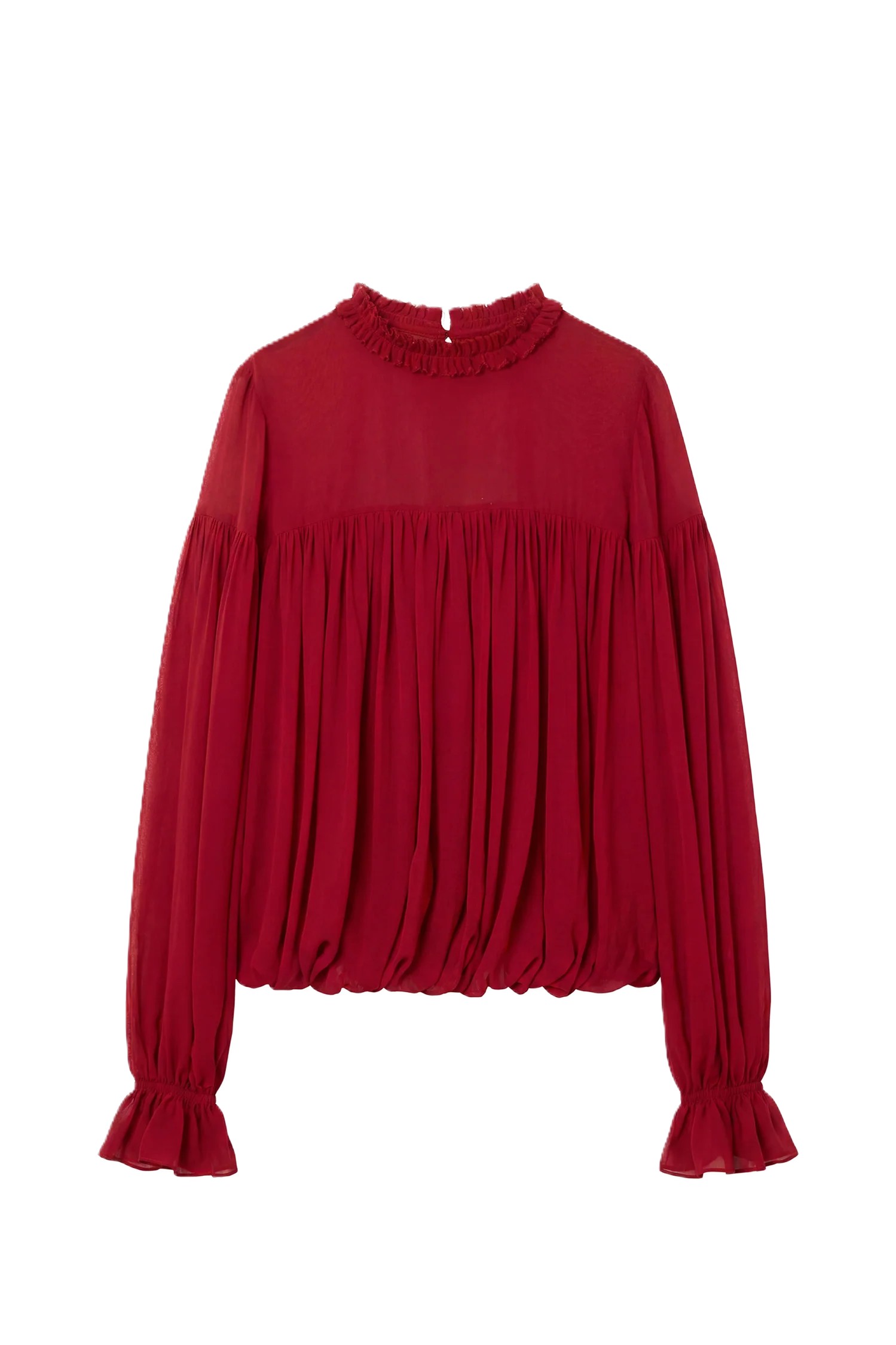 Pearl Long Sleeve Silk Blouse, Cerise