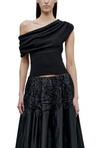 Meeka Cowl Neck Tank in Cotton Nylon, Black