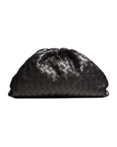 Lambskin Leather Pouch Clutch Bag, Black