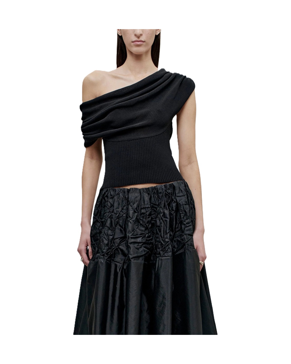 Meeka Cowl Neck Tank in Cotton Nylon, Black