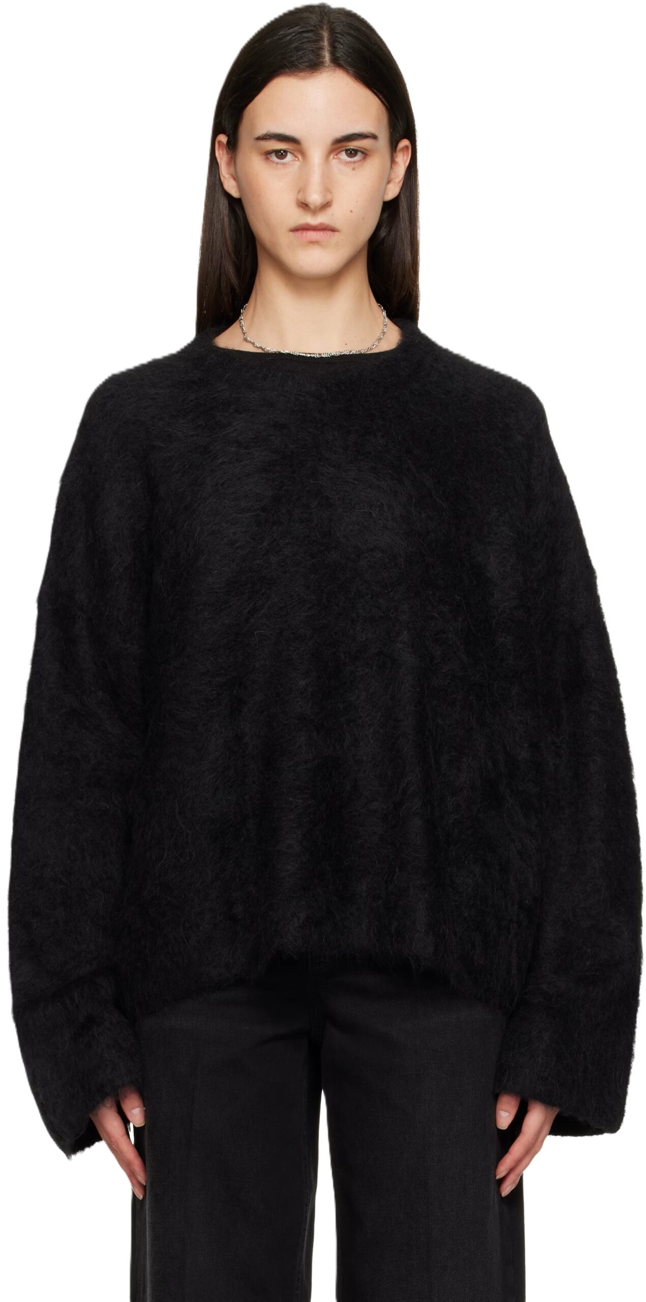Black Boxy Alpaca Knit Sweater