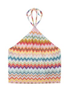 Missoni Mare cropped striped metallic crochet-knit halterneck top